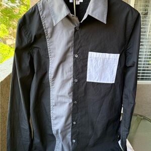 Helmut Lang Two-Tone Black and Gray Button-Down with White Chest Pocket